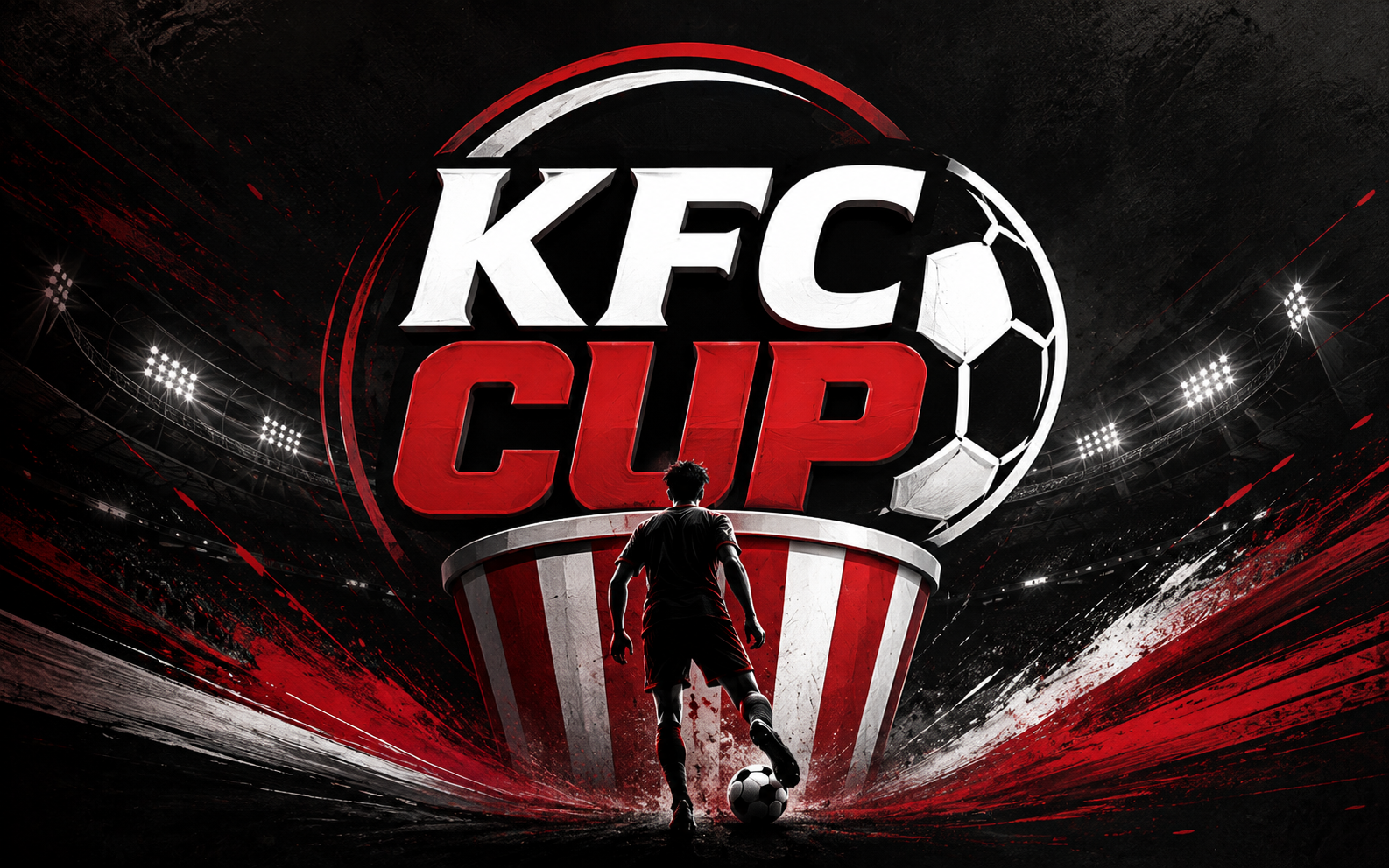 Création graphique KFC Cup, football et ambiance de stade