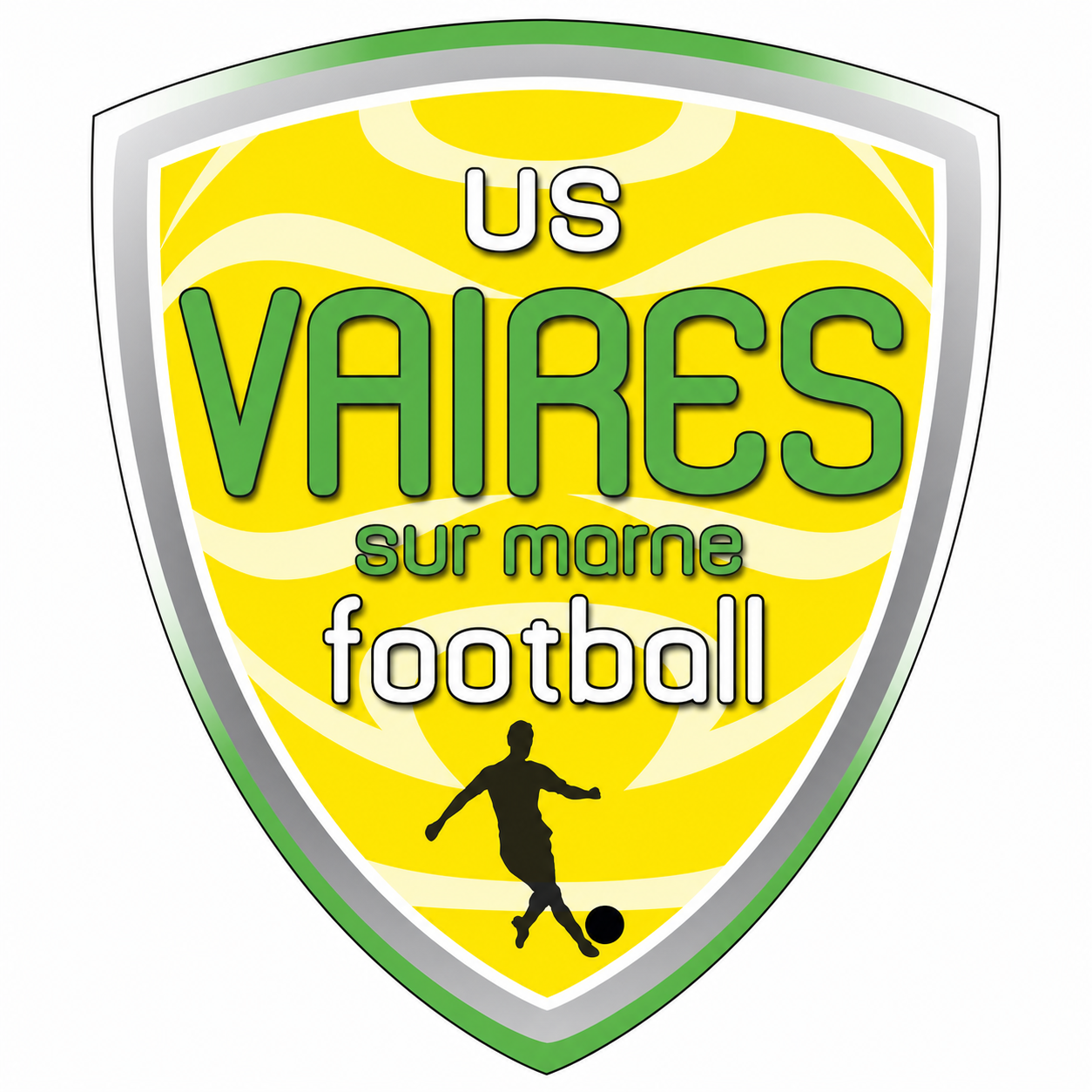 Blason jaune et vert de l'US Vaires portant les mentions US Vaires sur Marne football