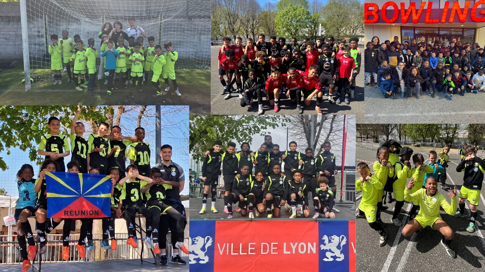 Montage photo du voyage de l'école de foot de l'US Vaires au tournoi Top Gones à Lyon